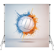Volleyball Ball In Paint On Vignette Background. Vector. Backdrops 34775342