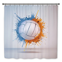 Volleyball Ball In Paint On Vignette Background. Vector. Bath Decor 34775342