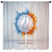 Volleyball Ball In Paint On Vignette Background. Vector. Window Curtains 34775342
