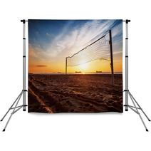 Volleyball Net And Sunrise On The Beach Backdrops 50206286