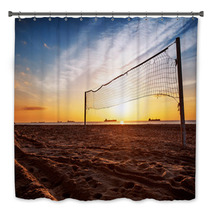 Volleyball Net And Sunrise On The Beach Bath Decor 50206286