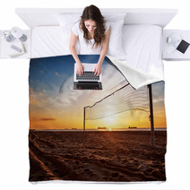 Volleyball Net And Sunrise On The Beach Blankets 50206286