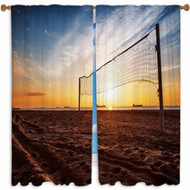 Volleyball Net And Sunrise On The Beach Window Curtains 50206286