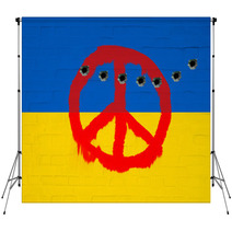 Wall With Ukraine Flag And Peace Sign Backdrops 65575018