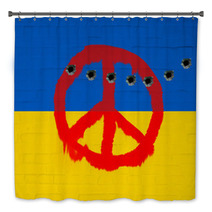 Wall With Ukraine Flag And Peace Sign Bath Decor 65575018