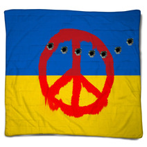 Wall With Ukraine Flag And Peace Sign Blankets 65575018