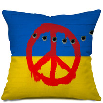 Wall With Ukraine Flag And Peace Sign Pillows 65575018