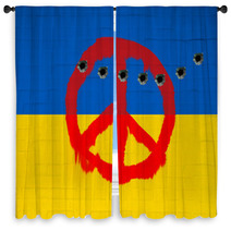 Wall With Ukraine Flag And Peace Sign Window Curtains 65575018