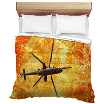 War Helicopters On A Fiery Background Fire Flames Bedding 143823046