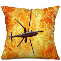 War Helicopters On A Fiery Background Fire Flames Pillows 143823046