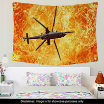War Helicopters On A Fiery Background Fire Flames Wall Art 143823046