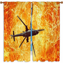 War Helicopters On A Fiery Background Fire Flames Window Curtains 143823046