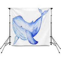 Watercolor Blue Whale Backdrops 135039744