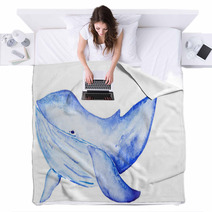 Watercolor Blue Whale Blankets 135039744