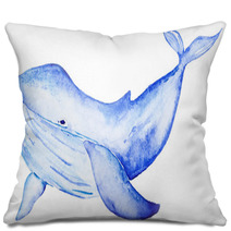 Watercolor Blue Whale Pillows 135039744