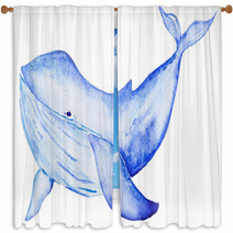 Watercolor Blue Whale Window Curtains 135039744