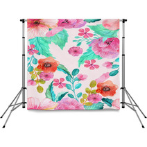 Watercolor Floral Seamless Pattern Backdrops 79536786