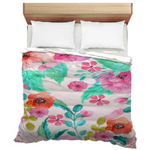 Watercolor Floral Seamless Pattern Bedding 79536786