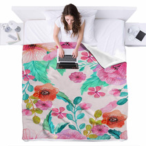 Watercolor Floral Seamless Pattern Blankets 79536786
