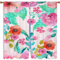 Watercolor Floral Seamless Pattern Window Curtains 79536786