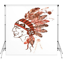 Watercolor Native American Indian Chief Backdrops 72038410