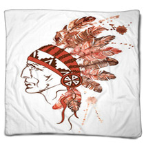 Watercolor Native American Indian Chief Blankets 72038410