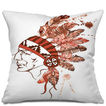 Watercolor Native American Indian Chief Pillows 72038410