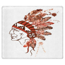 Watercolor Native American Indian Chief Rugs 72038410