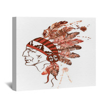 Watercolor Native American Indian Chief Wall Art 72038410