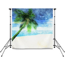 Watercolor Palm Tree On Beach Backdrops 103214346