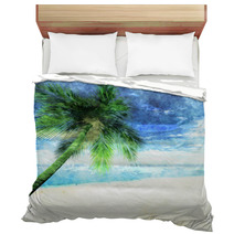 Watercolor Palm Tree On Beach Bedding 103214346