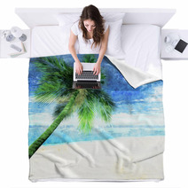 Watercolor Palm Tree On Beach Blankets 103214346