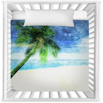 Watercolor Palm Tree On Beach Nursery Decor 103214346