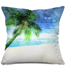 Watercolor Palm Tree On Beach Pillows 103214346