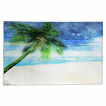 Watercolor Palm Tree On Beach Rugs 103214346