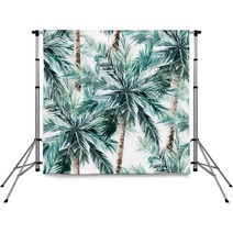 Watercolor Seamless Pattern Summer Tropical Palm Trees Background Jungle Watercolour Print Backdrops 223531300