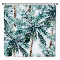 Watercolor Seamless Pattern Summer Tropical Palm Trees Background Jungle Watercolour Print Bath Decor 223531300