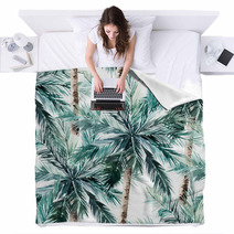 Watercolor Seamless Pattern Summer Tropical Palm Trees Background Jungle Watercolour Print Blankets 223531300