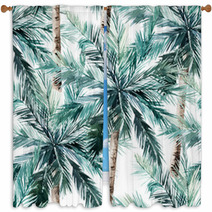 Watercolor Seamless Pattern Summer Tropical Palm Trees Background Jungle Watercolour Print Window Curtains 223531300