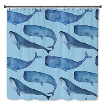 Watercolor Seamless Pattern With Whale On Blue Background Bath Decor 158575418