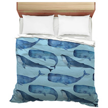 Watercolor Seamless Pattern With Whale On Blue Background Bedding 158575418