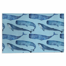 Watercolor Seamless Pattern With Whale On Blue Background Rugs 158575418
