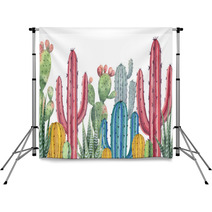 Watercolor Vector Banner Of Cacti And Succulent Plants Isolated On White Background Backdrops 192267104