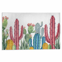 Watercolor Vector Banner Of Cacti And Succulent Plants Isolated On White Background Rugs 192267104