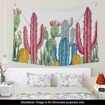 Watercolor Vector Banner Of Cacti And Succulent Plants Isolated On White Background Wall Art 192267104
