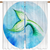 Watercolor Vector Mermaid Tail Circle Isolated Window Curtains 82954727