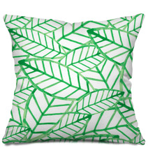 Watercolor Vector Seamless Pattern With Green Leaves Pillows 71027830