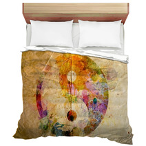 Watercolor Yin Yang Symbol, Old Paper Background Bedding 52231444