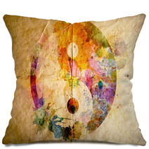 Watercolor Yin Yang Symbol, Old Paper Background Pillows 52231444