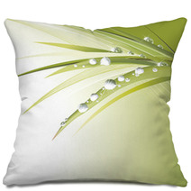 Waterdrops On Green Leaves Pillows 8892599